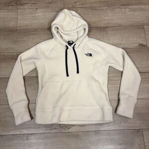 The North Face Sherpa Fleece Hoodie Women's Size M Off White Pullover Pocket